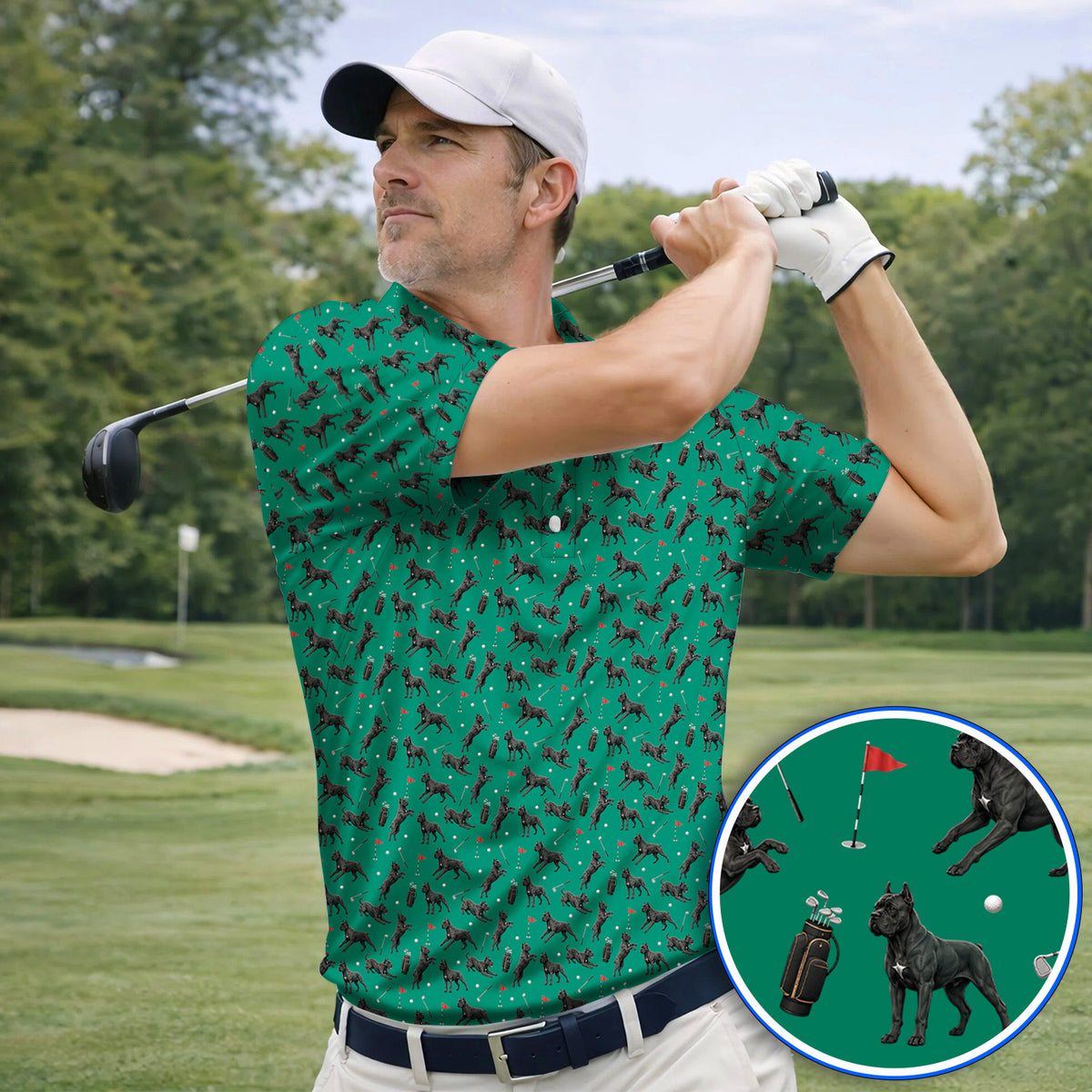 Crazy Cane Corso Pattern Golf Polos, Black Cane Corso Golf Shirt for Dog Lovers, Golf Gift for Golfers
