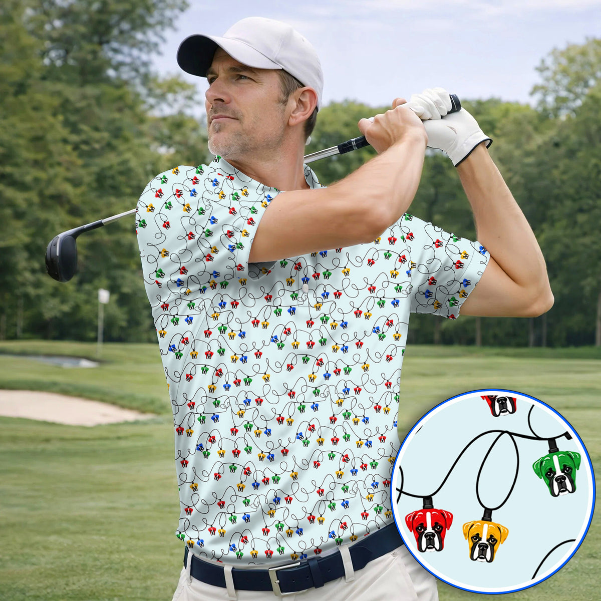 Boxer Dog Golf Polos, Colorful Boxer Pattern Golf Shirt, Funny Dog Lover Golf Gift