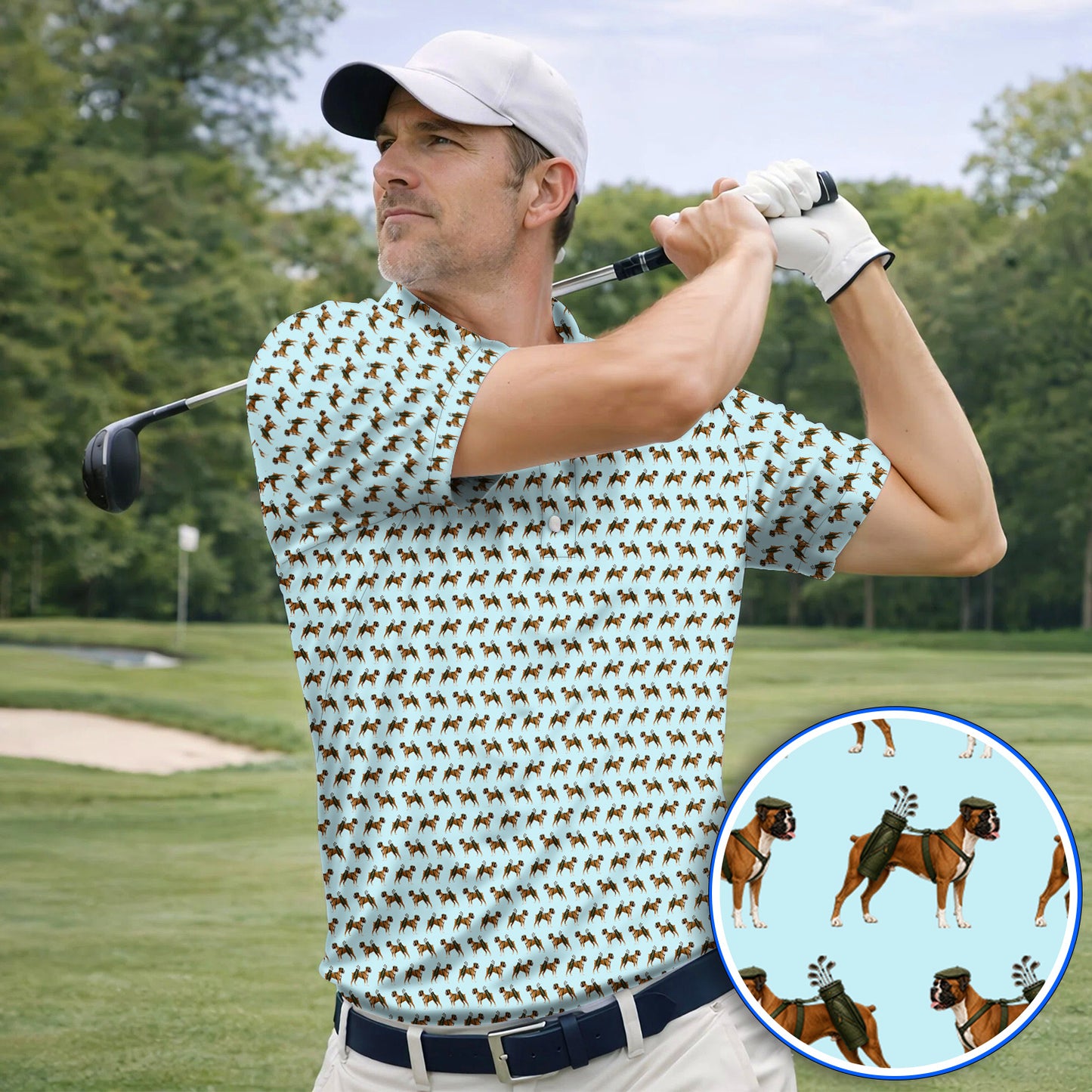 Boxer Dog Golf Polos, Boxer Pattern Golf Shirt for Golfer, Golf Gift For Dog Owners