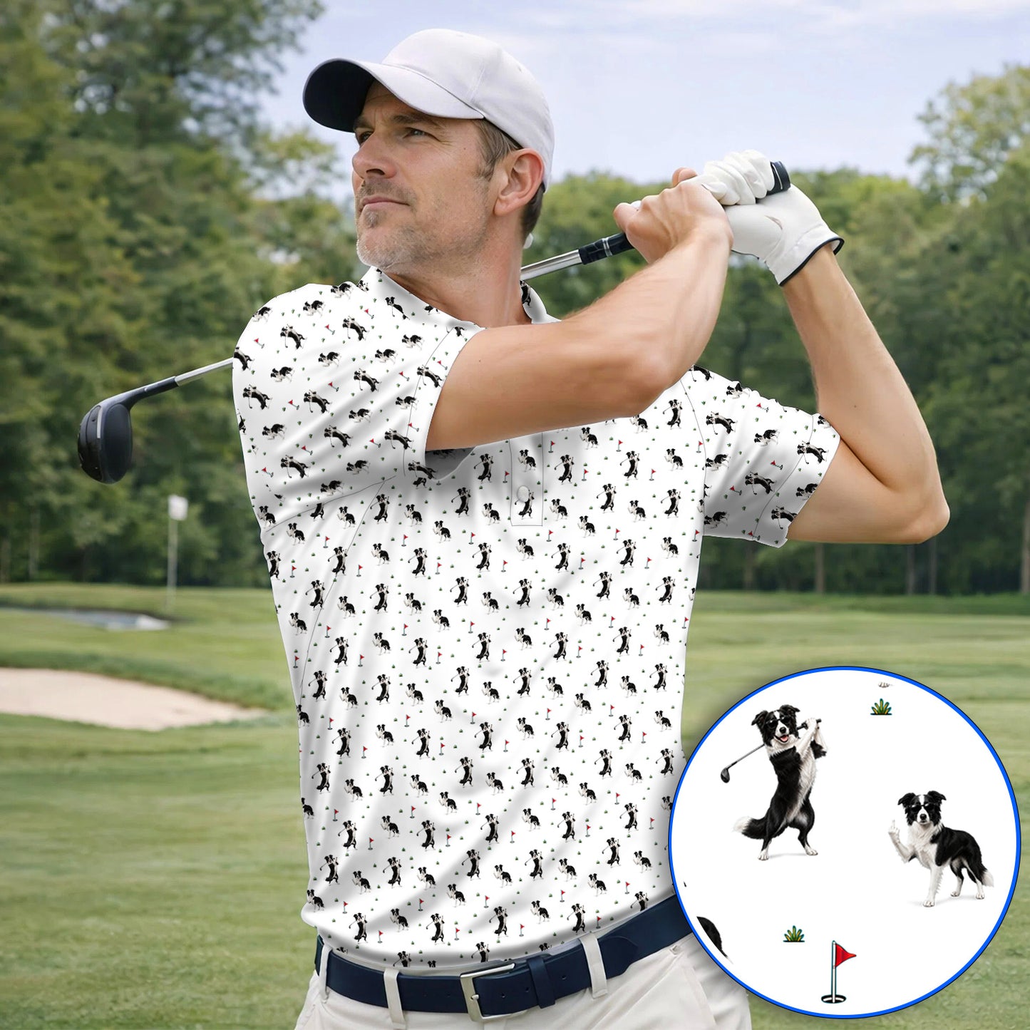 Border Collie Golf Polos, Border Collie Pattern Golf Shirt For Golfer, Funny Golf Gift For Dog Lover