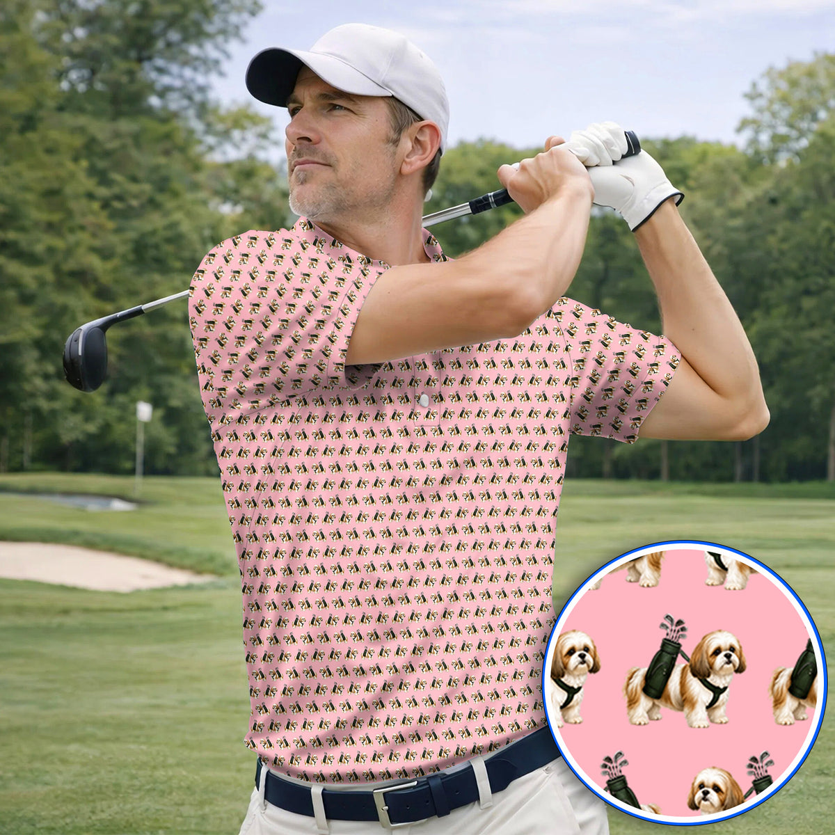 Shih Tzu Golf Polos, Cute Shih Tzu Pattern Golf Shirt, Golf Gift For Golfer