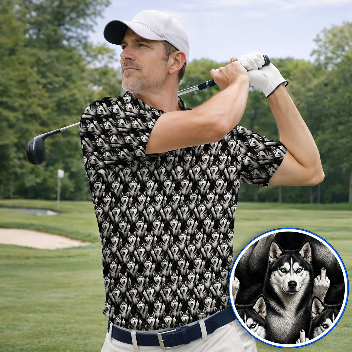 Crazy Husky Sibir Golf Polos, Husky Pattern Golf Shirt For Dog Lover, Golf Gift For Golfer