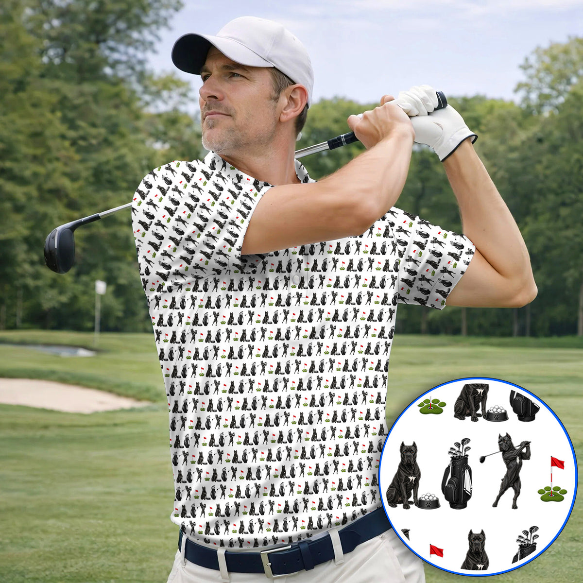 Cane Corso Golf Polos, Black Cane Corso Golf Pattern Shirt for Dog Lovers, Funny Golf Gift for Golfers