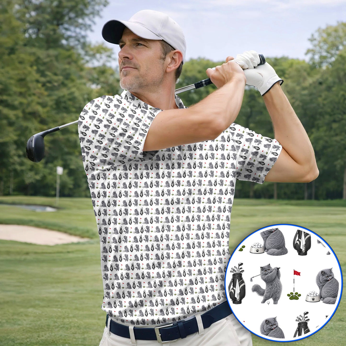 British Shorthair Golf Polos, Cute British Shorthair Pattern Golf Shirt, Golf Gift for Cat Lovers