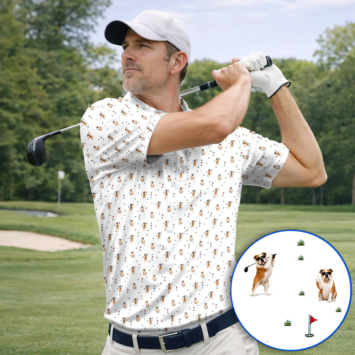 Crazy Bulldog Pattern Golf Shirt For Golfer, English Bulldog Golf Polos, Dog Golf Gift