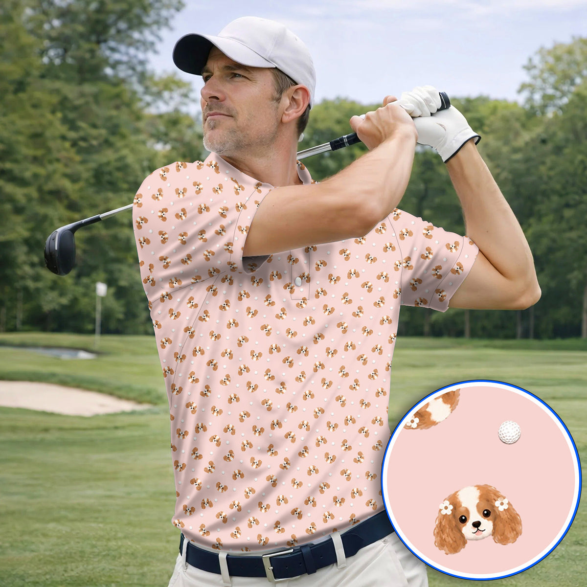 Cavalier King Charles Spaniel Golf Shirt, Funny Cute Cavalier Pattern Golf Polos, Golf Gift For Golfer