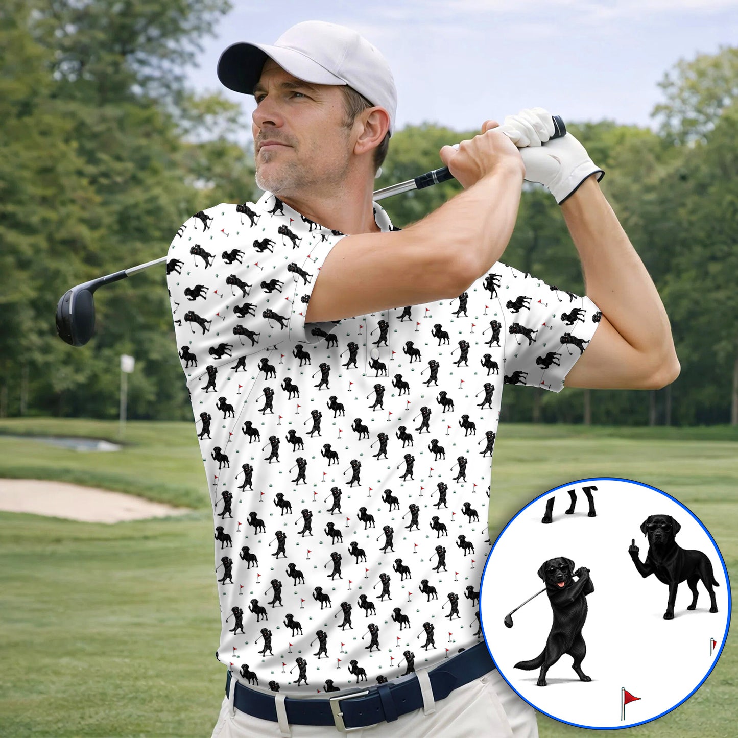 Funny Black Labrador Golf Polos, Lab Dog Pattern Golf Shirt, Crazy Golf Gift For Golfer