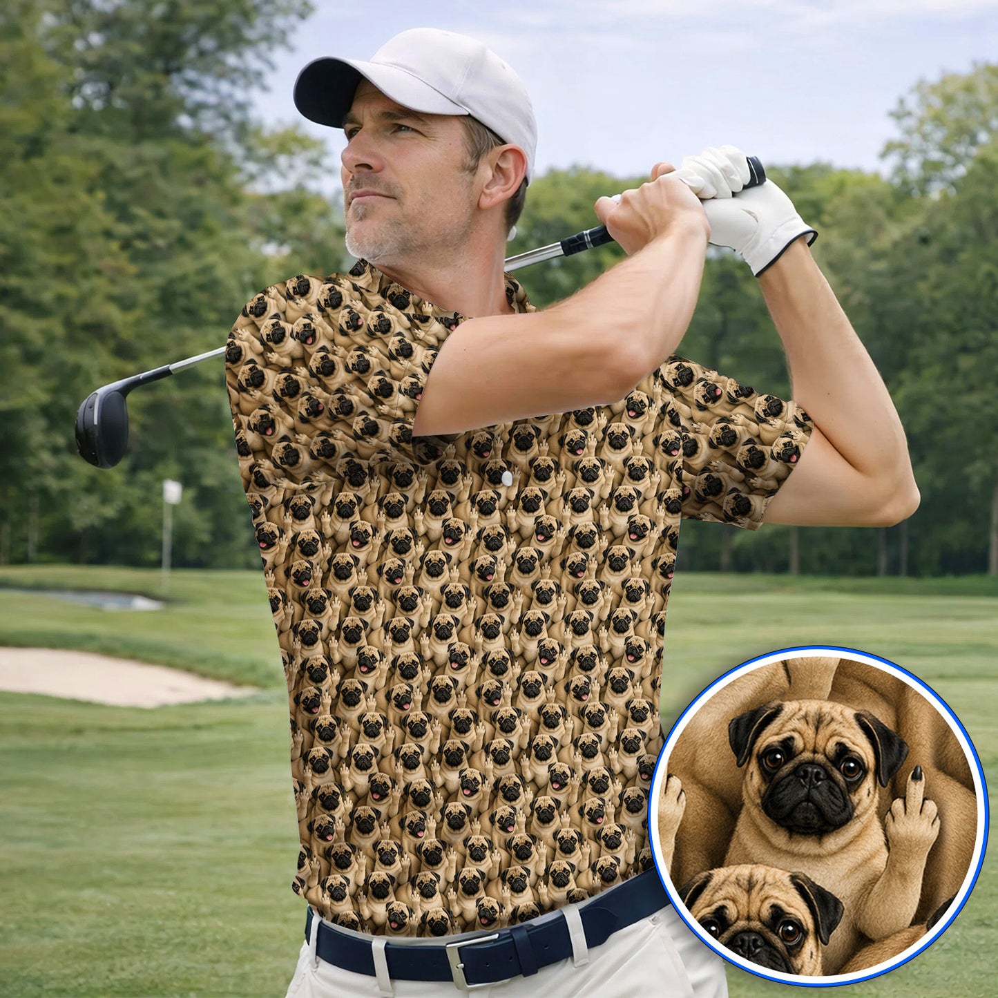 Crazy Pug Golf Shirt, Pug Pattern Golf Polos, Dog Lover Golf Gift
