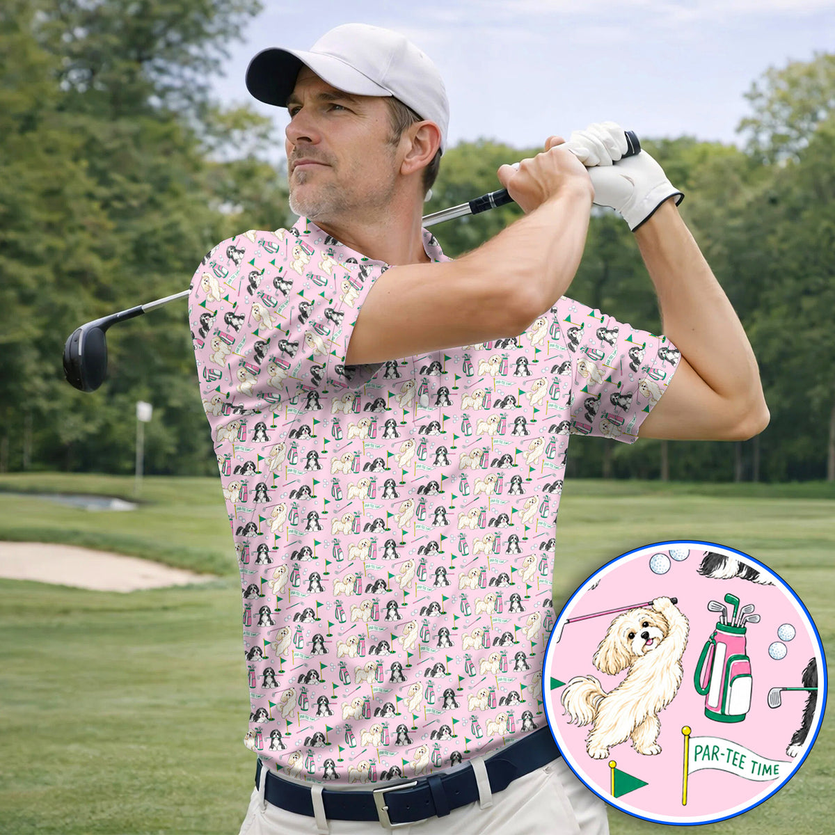Havanese Pattern Golf Polos, Cute Havanese Golf Shirt, Crazy Golf Gift for Golfer