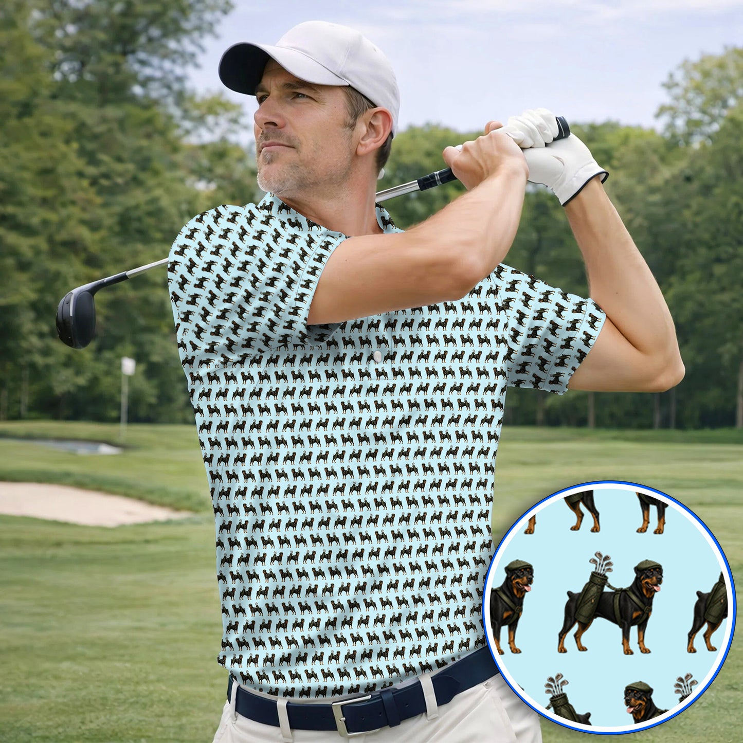 Rottweiler Golf Shirt, Rottweiler Dog Golf Pattern Polos, Crazy Golf Gift For Golfer