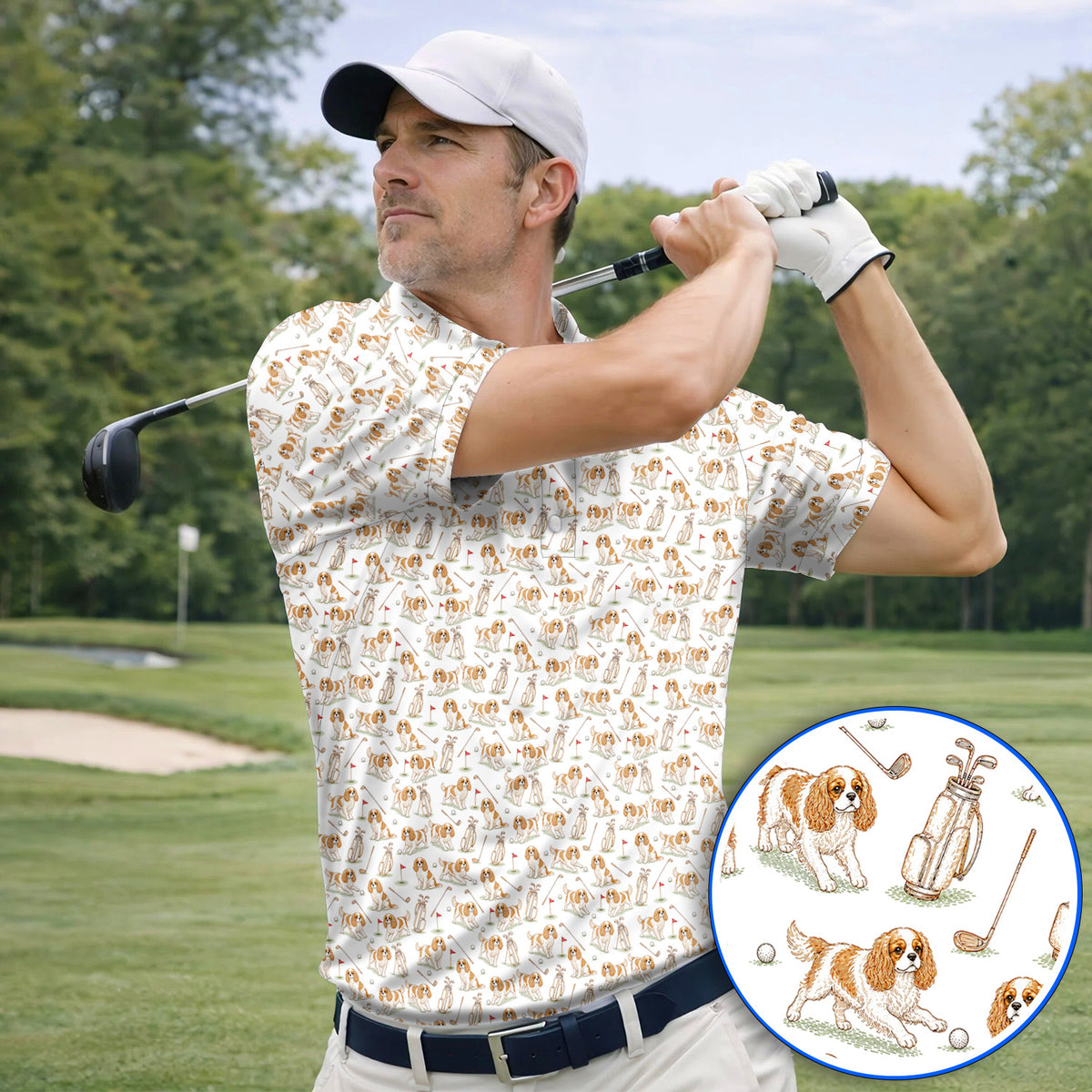 Crazy Cavalier King Charles Spaniel Golf Shirt, Funny Cavalier Golf Polos, Golf Gift For Golfer