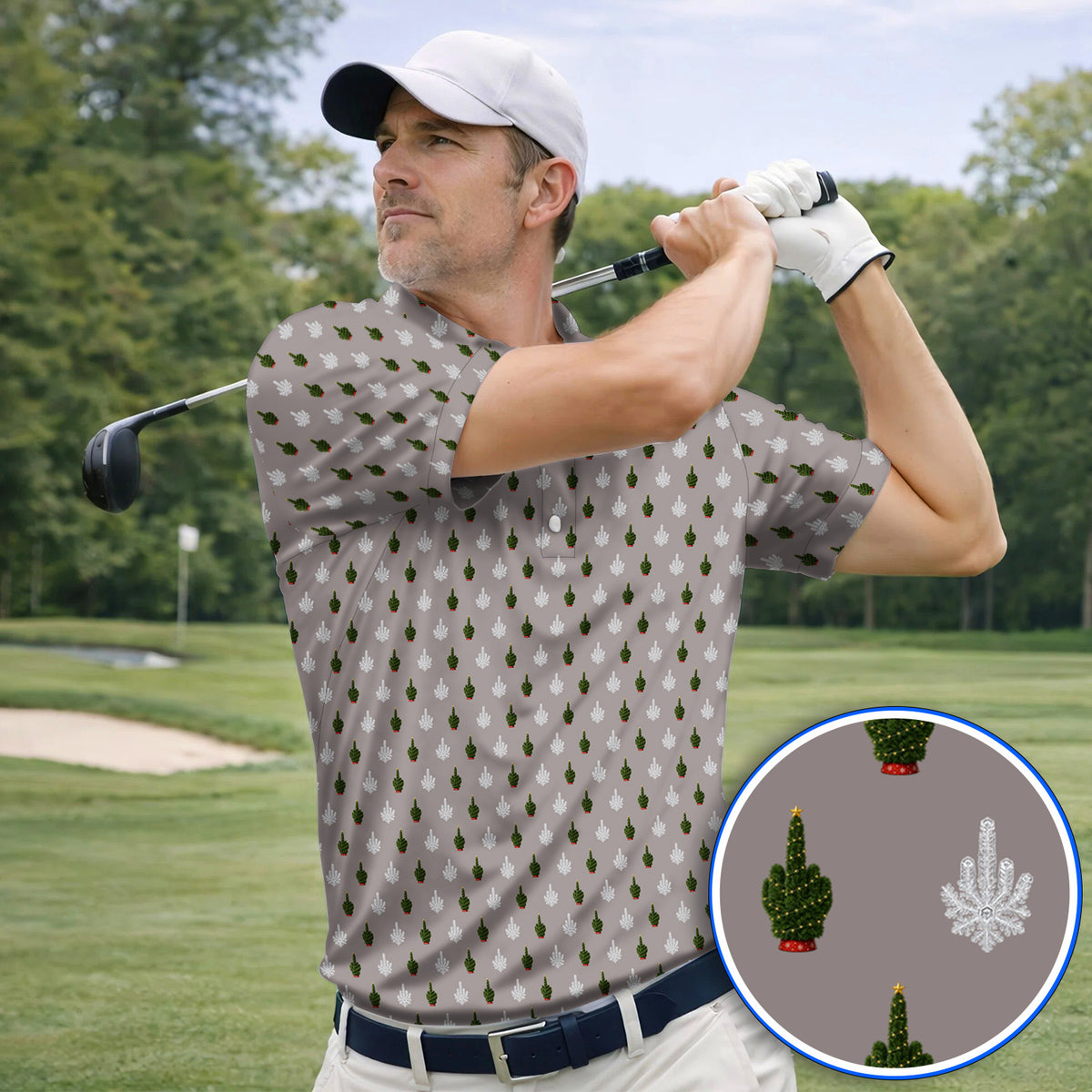 Christmas Tree Pattern Golf Polos, Xmas Golf Shirt, Funny Golf Gift For Golfer