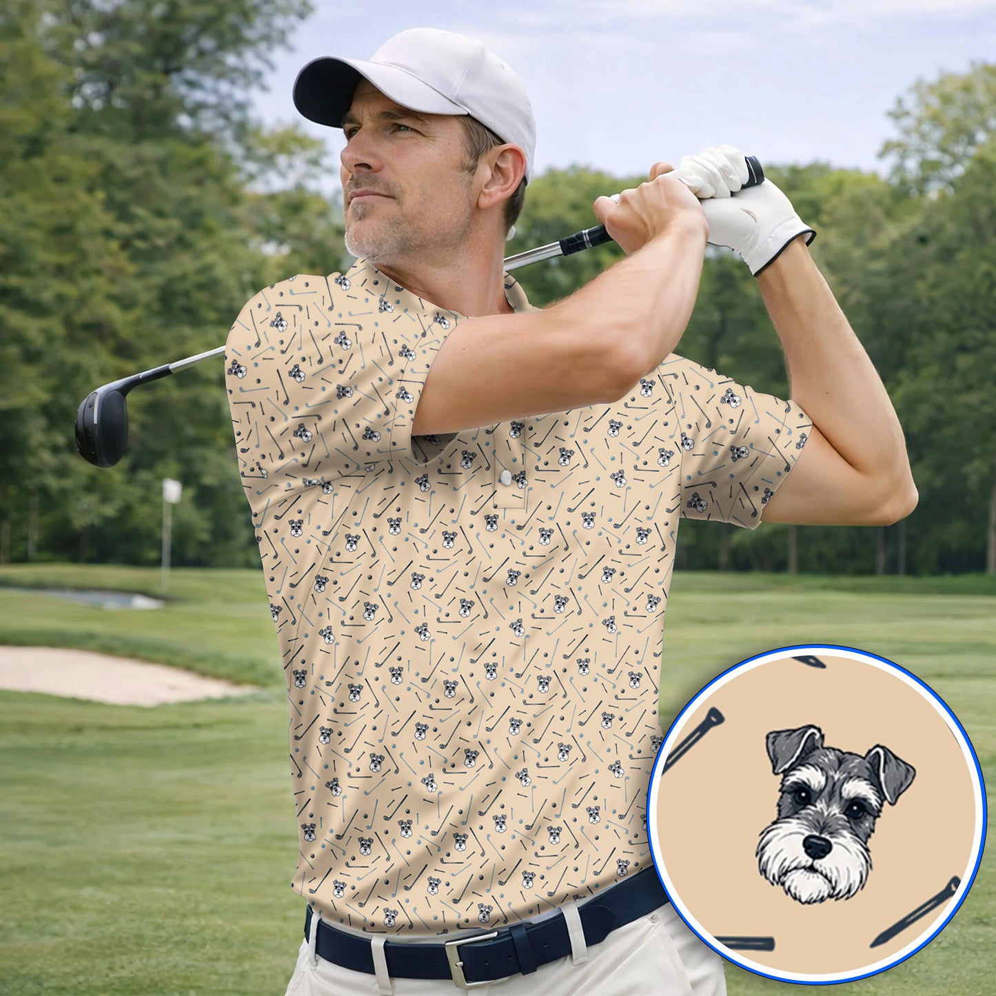 Crazy Miniature Schnauzer Pattern Golf Polos, Mini Schnauzer Golf Shirt, Dog Lover Golf Gift