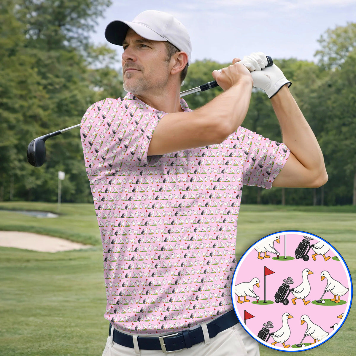 Cute Goose Golf Pattern Polos, Goose Golf Shirt, Crazy Golf Gift for Golfers