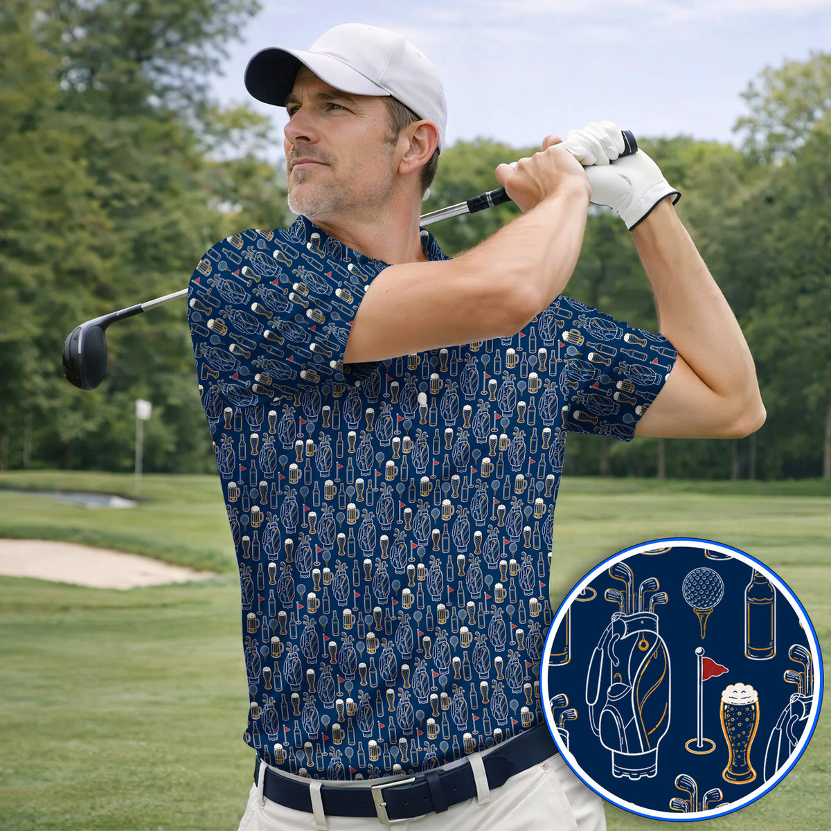 Golf And Beer Pattern Polos, Beer Lover Golf Shirt, Funny Golf Gift For Golfer