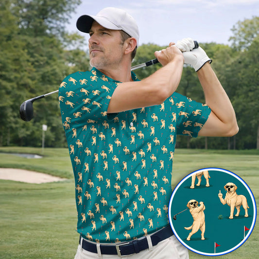 Funny Labrador Middle Finger Pattern Golf Shirt, Savage Dog Sunglasses Golf Polos, Crazy Labrador Lover Gift For Golfer
