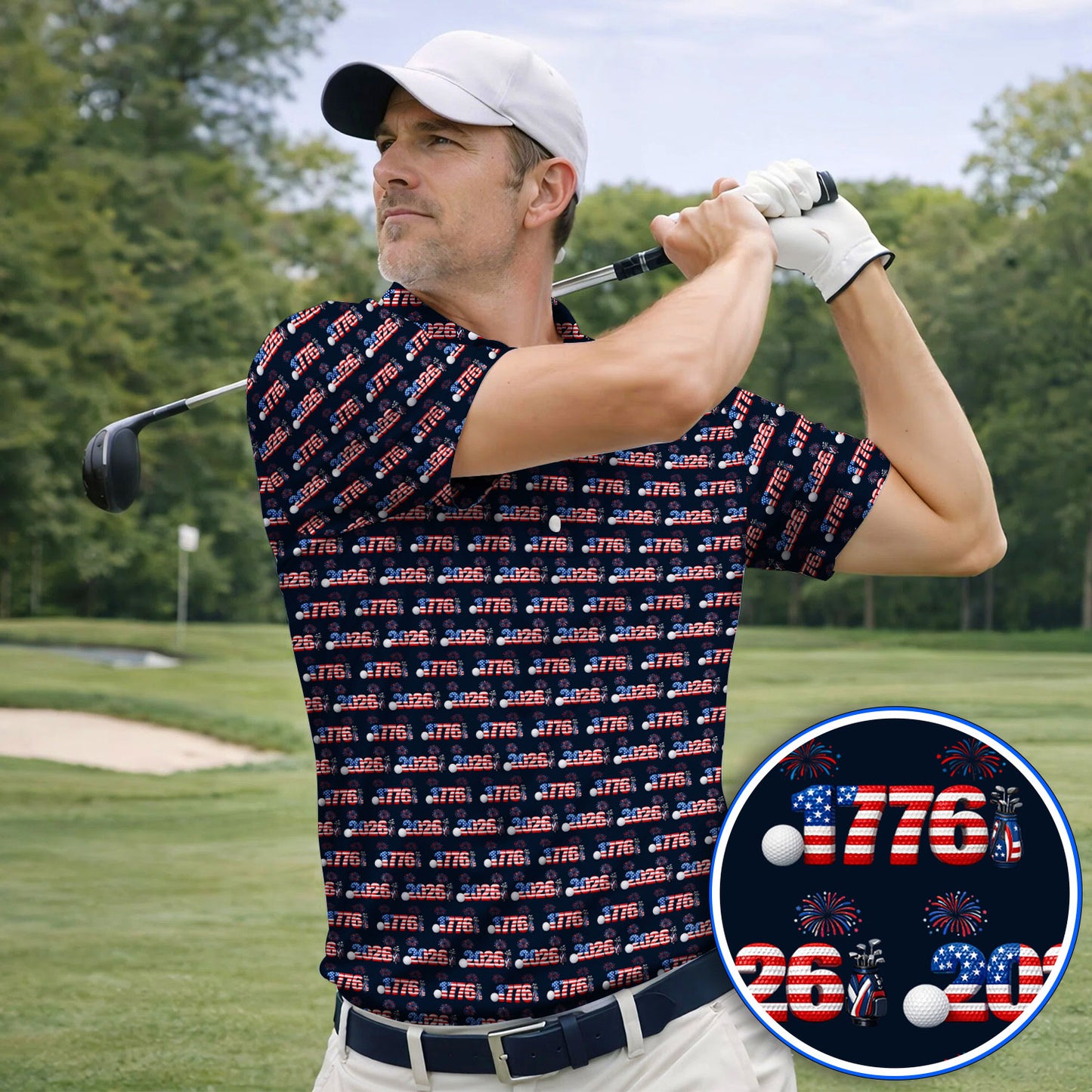 America 250th Anniversary Pattern Golf Polos, Patriotic Independence Day Golf Shirt, Men Golf Gift