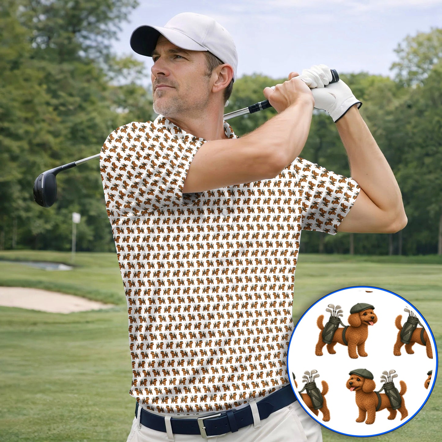Funny Dog Pattern Golf Shirt, Poodle Golf Polos, Golf Gift For Golfer