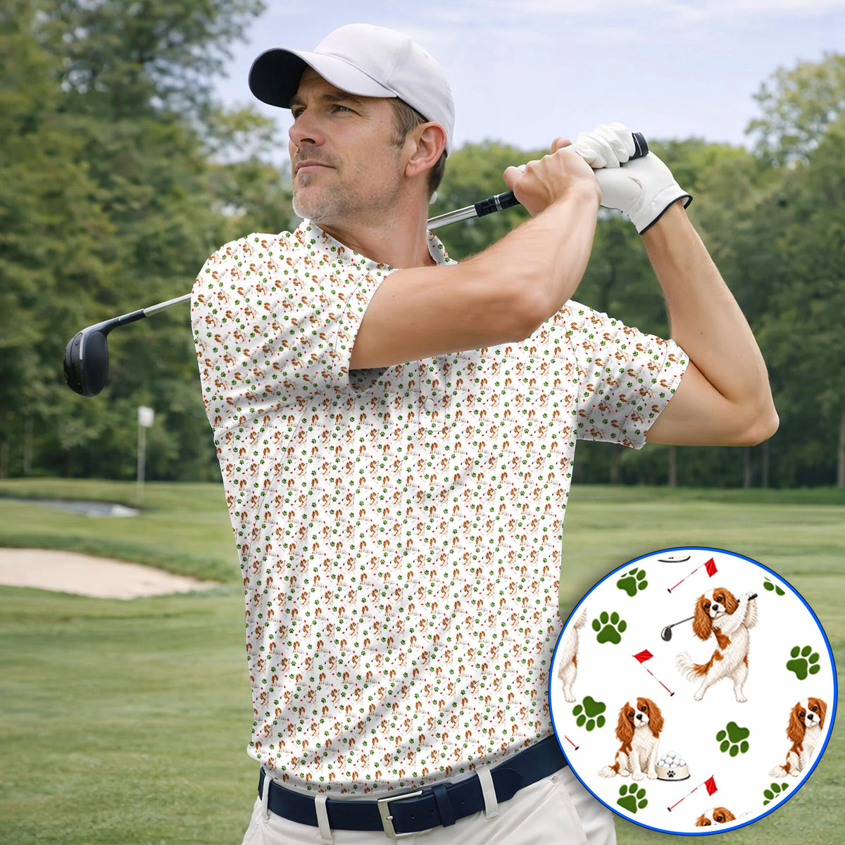 Crazy Cavalier King Charles Spaniel Golf Polos, Funny Cavalier Golf Shirt, Golf Gift For Golfer