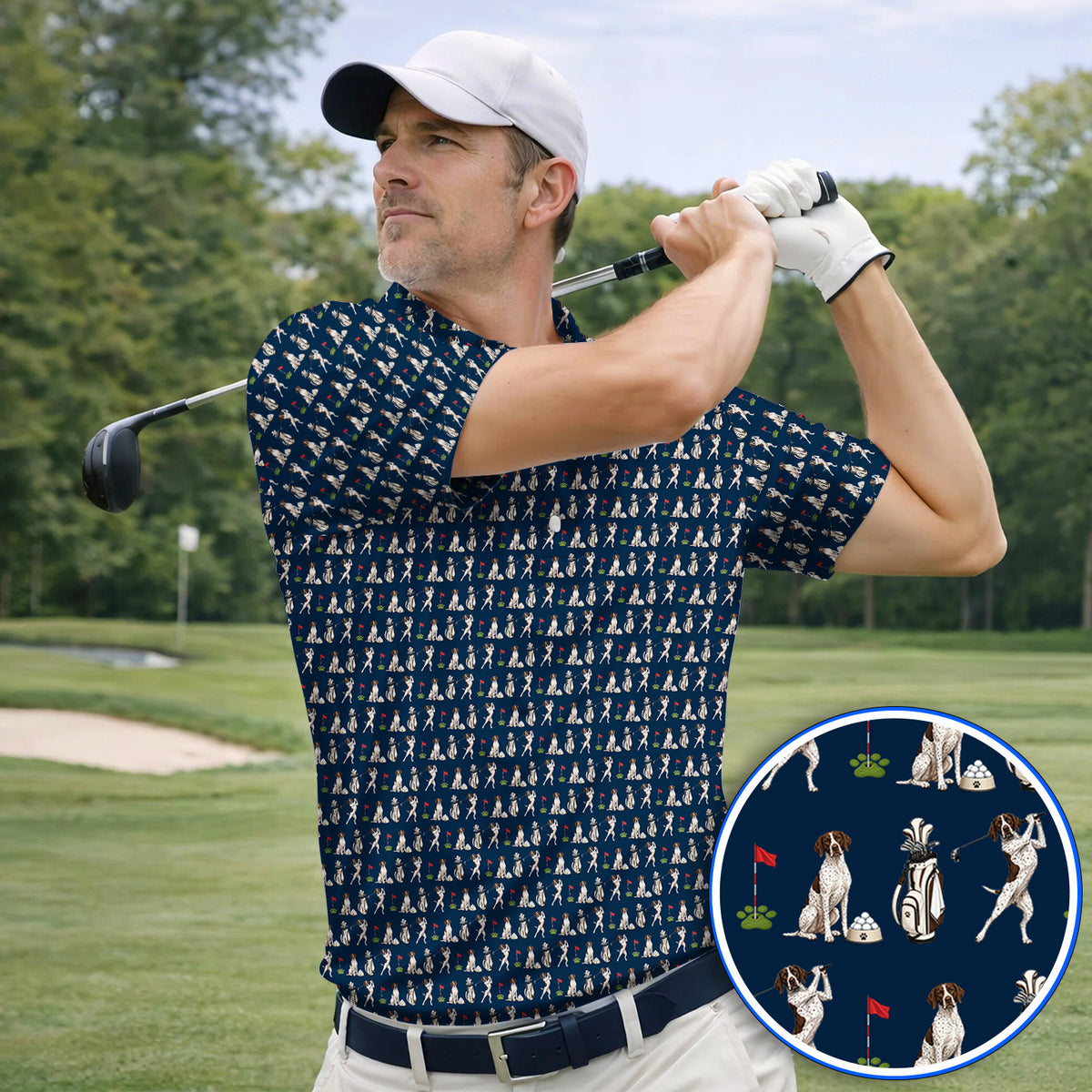 German Shorthaired Pointer Golf Polos, Funny Pattern Golf Shirt, Golf Gift For Golfer