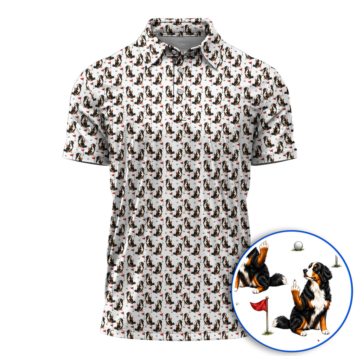 Bernese Mountain Dog Golf Pattern Polos, Bernese Golf Shirt, Funny Dog Lover Golf Gift