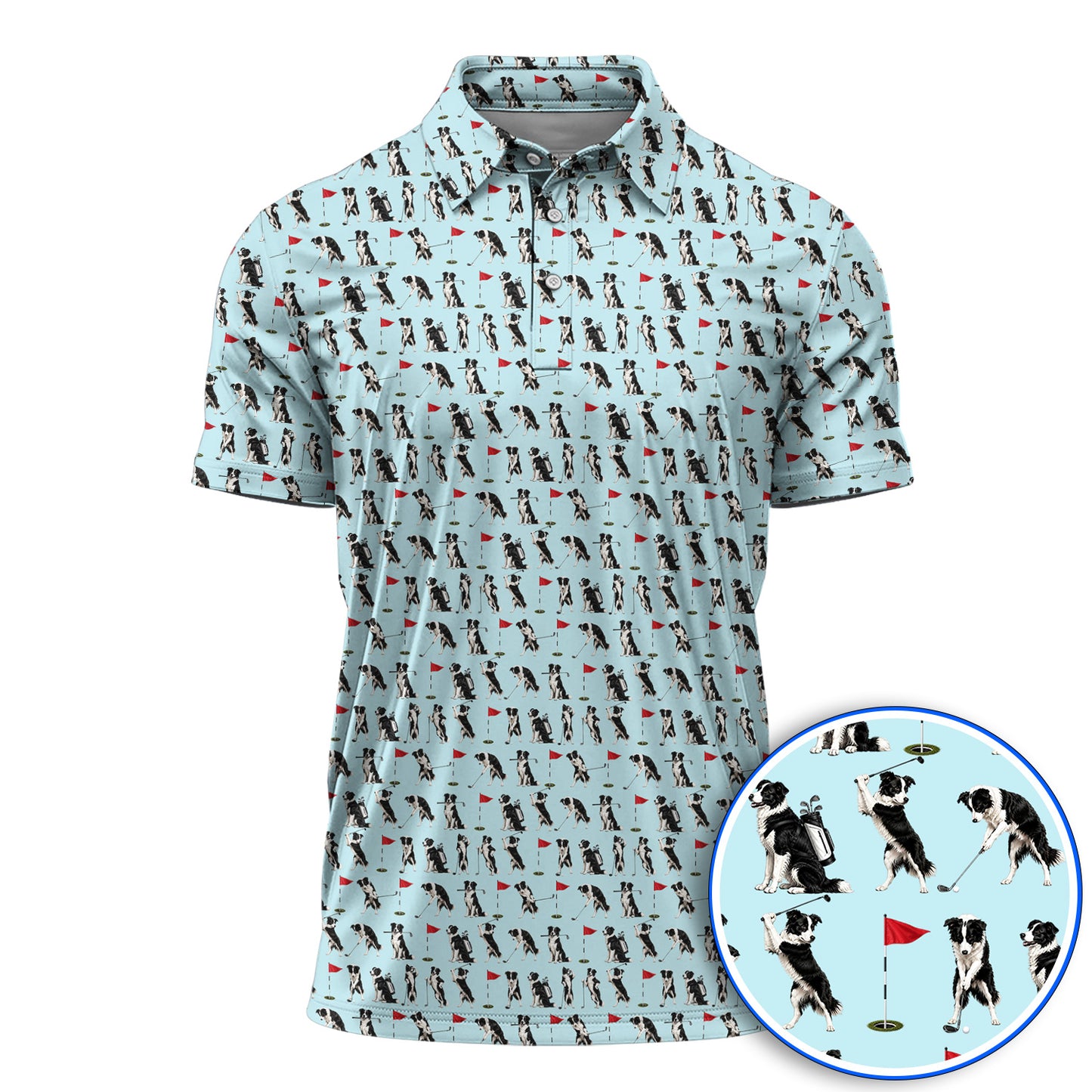Border Collie Golf Polos, Border Collie Pattern Golf Shirt for Golfer, Funny Golf GIft For Golfer