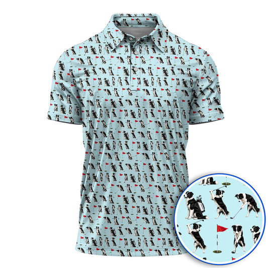 Border Collie Golf Polos, Border Collie Pattern Golf Shirt for Golfer, Funny Golf GIft For Golfer