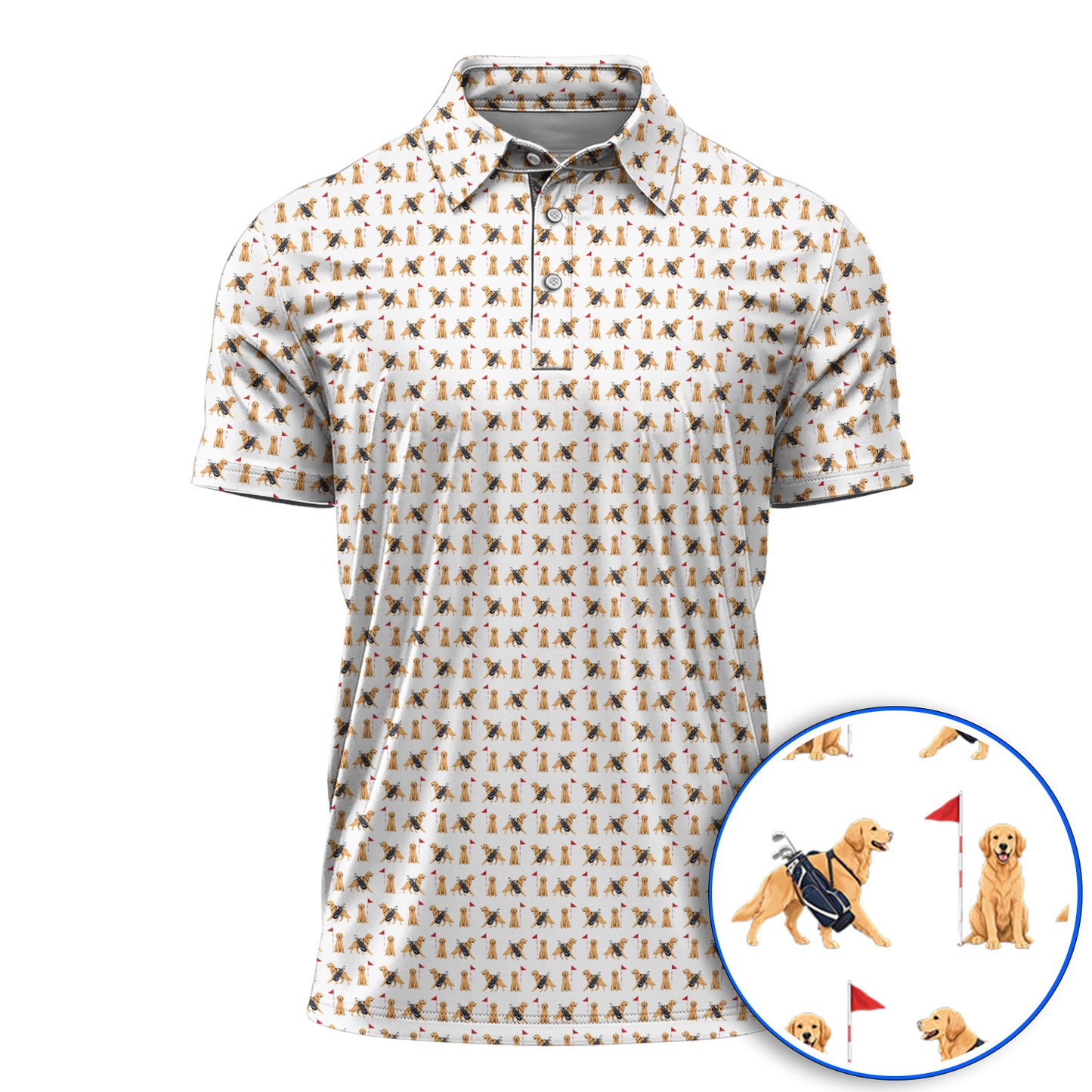 Funny Golden Retriever Golf Shirt, Golden Retriever Pattern Golf Polos, Dog Lover Golf Shirt
