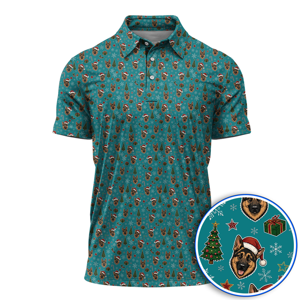 Funny German Shepherd Christmas Golf Shirt, German Shepherd Pattern Golf Polos, Xmas Golf Gift For Golfer