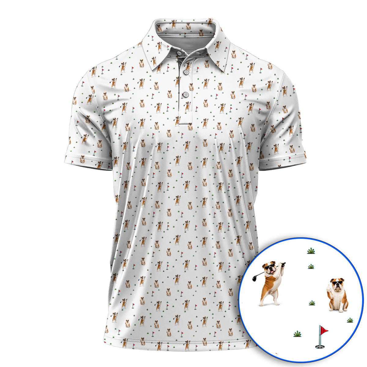 Crazy Bulldog Pattern Golf Shirt For Golfer, English Bulldog Golf Polos, Dog Golf Gift