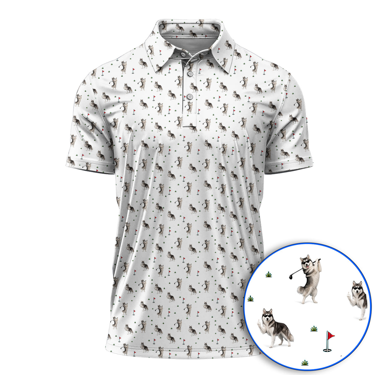 Husky Sibir Golf Polos, Husky Pattern Golf Shirt For Golfer, Funny Golf Gift For Dog Lover