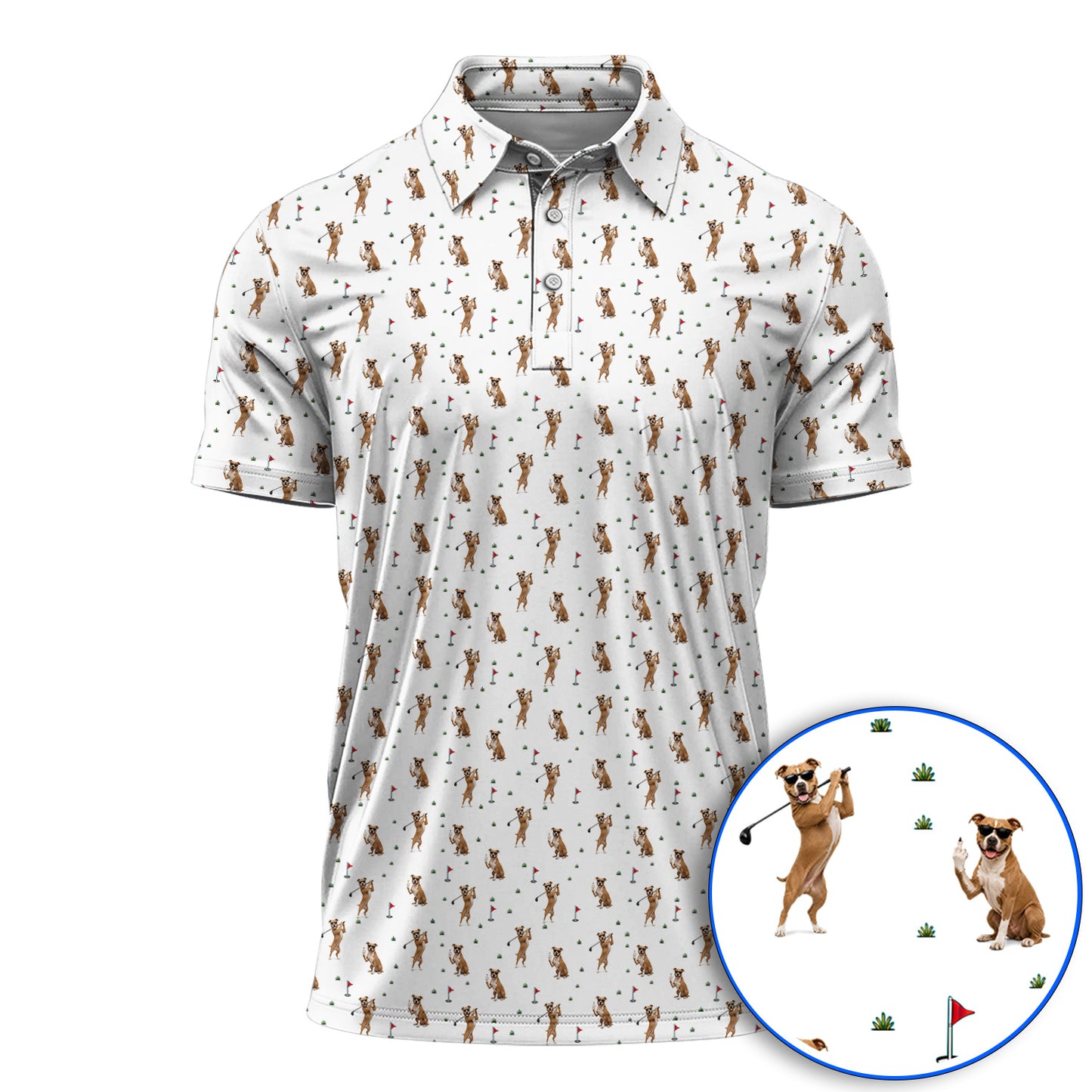 Pit Bull Golf Polos, Funny Pit Bull Pattern Golf Shirt for Dog Lovers, Golf Gift for Golfer