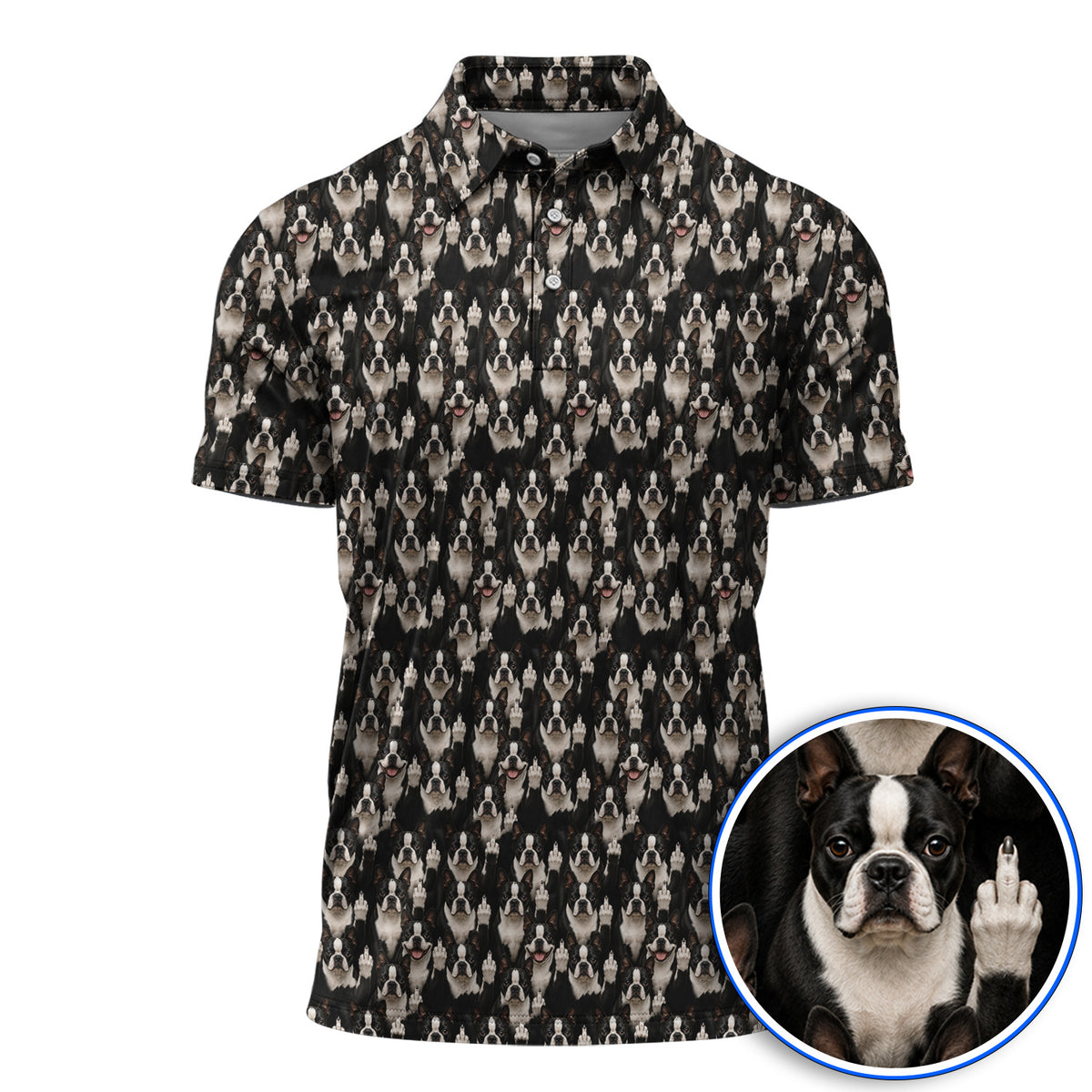 Boston Terrier Pattern Golf Polos, Funny Boston Terrier Golf Shirt, Golf Gift For Golfer