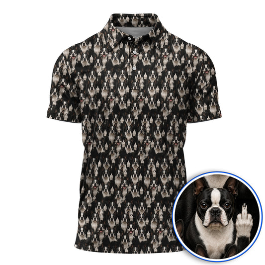Boston Terrier Pattern Golf Polos, Funny Boston Terrier Golf Shirt, Golf Gift For Golfer