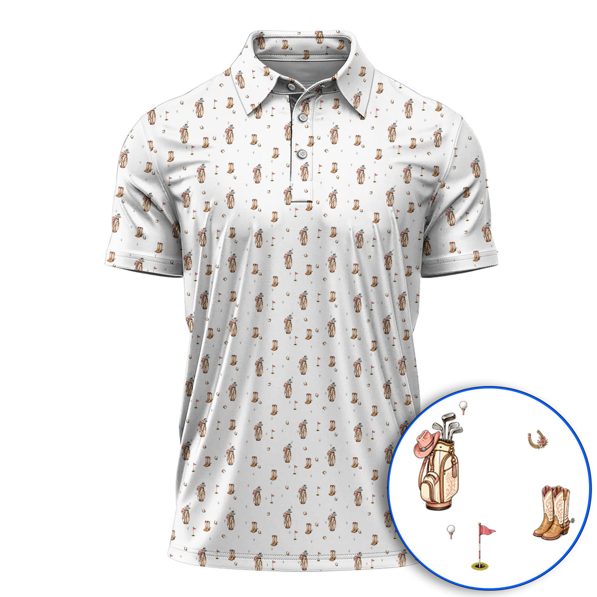 Crazy Cowgirl Golf Polos, Western Boots & Golf Bag Pattern Shirt, Golf Gift For Golfers