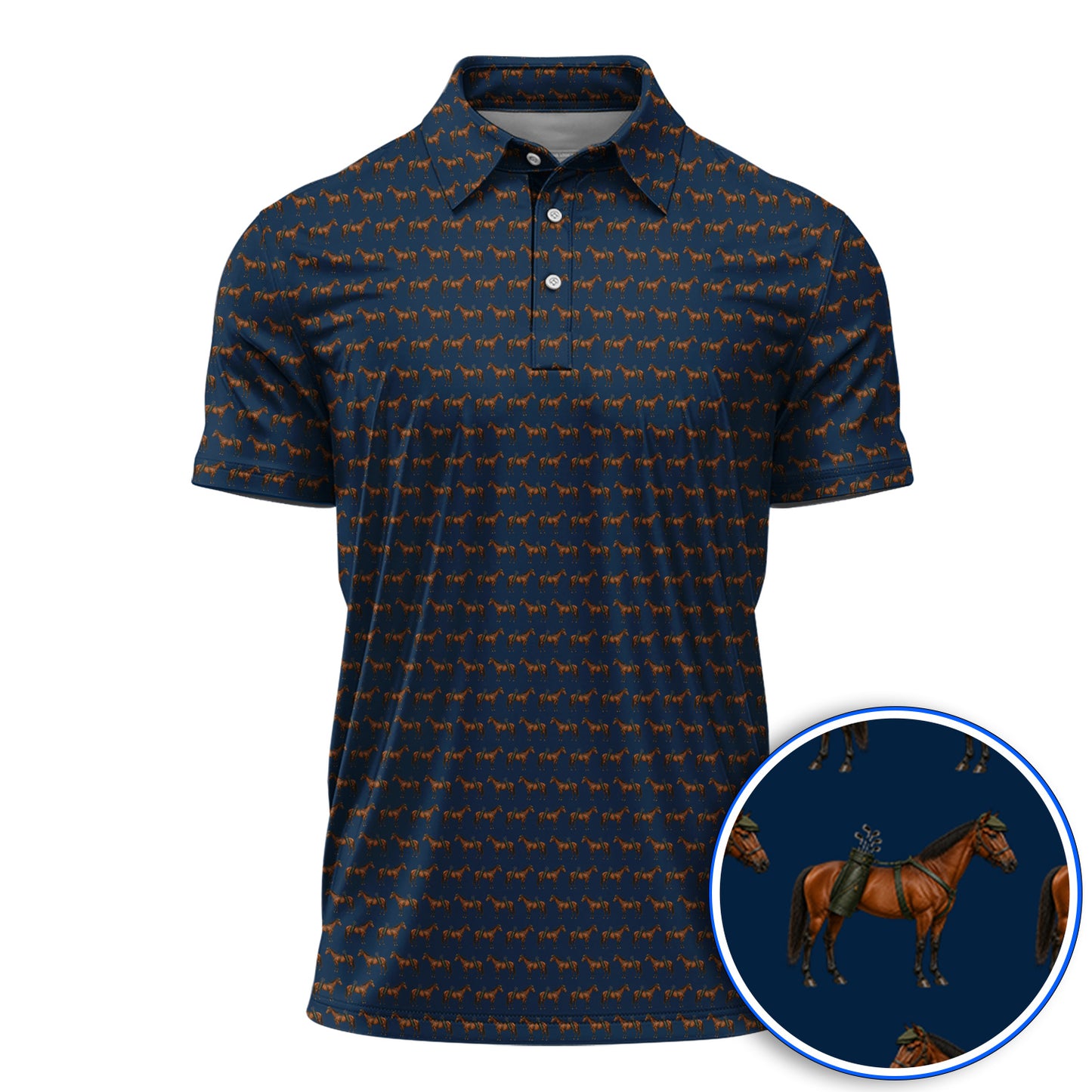 American Quarter Horse Golf Shirt, Crazy Horse Pattern Golf Polos, Western Horse Gift for Golfers