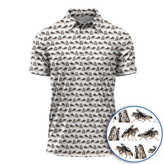 Wolf Golf Pattern Polos, Wild Wolf Golfing Shirt, Unique Wolf Golf Gift for Golfers