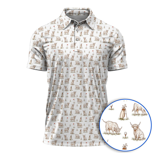 Highland Cow Golf Shirt, Highland Cow Pattern Golf Polos, Funny Golf Gift For Golfer