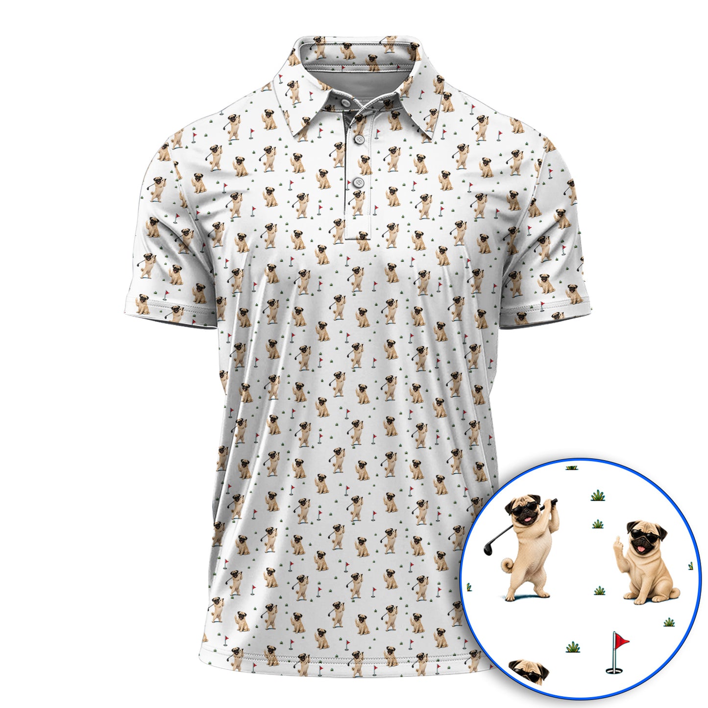 Pug Pattern Golf Shirt, Funny Pug Golf Polos, Crazy Golf Gift For Golfer