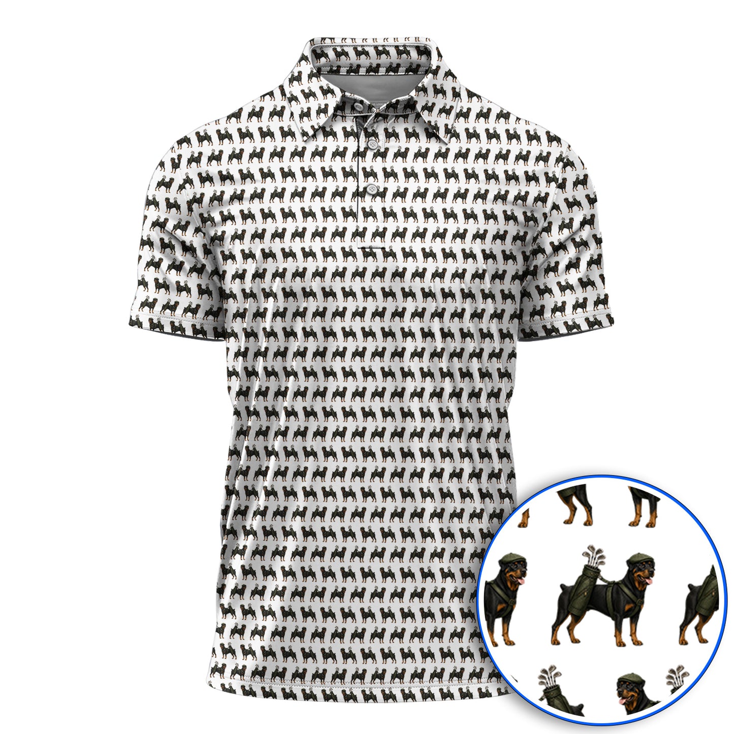 Rottweiler Golf Shirt, Rottweiler Dog Golf Pattern Polos, Crazy Golf Gift For Golfer