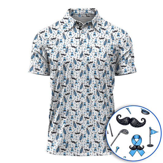 Prostate Cancer Golf Polos, Blue Ribbon Pattern Golf Shirt, Crazy Golf Gift For Golfers