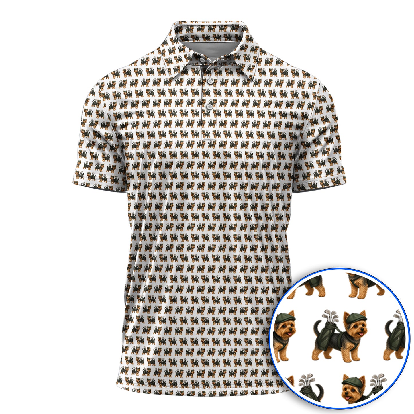 Yorkie Golf Pattern Golf Polos, Yorkshire Terrier Golf Shirt, Golf Gift For Golfer