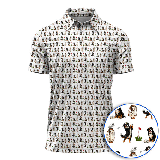 Bernese Mountain Dog Golf Pattern Polos, Bernese Golf Shirt, Dog Lover Golf Gift