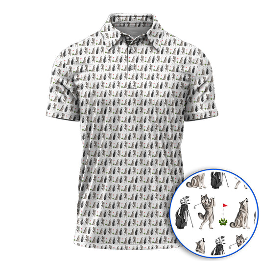 Wolf Golf Polos, Funny Wolf Golf Pattern Shirt, Wildlife Lover Golf Gift for Golfer