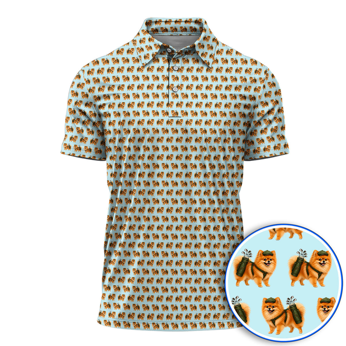 Golden Pomeranian Pattern Golf Polos, Cute Pomeranian Dog Golf Shirt, Funny Golf Gift For Golfer