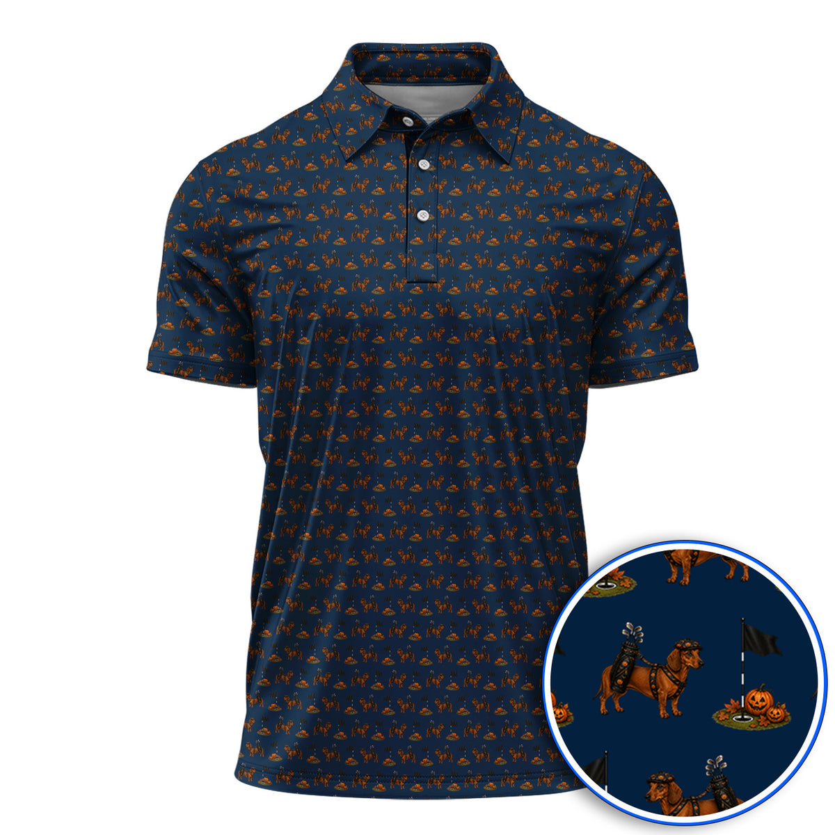 Funny Dachshund Golf Shirt, Halloween Wiener Dog Pattern Golf Polos, Golf Gift for Golfer