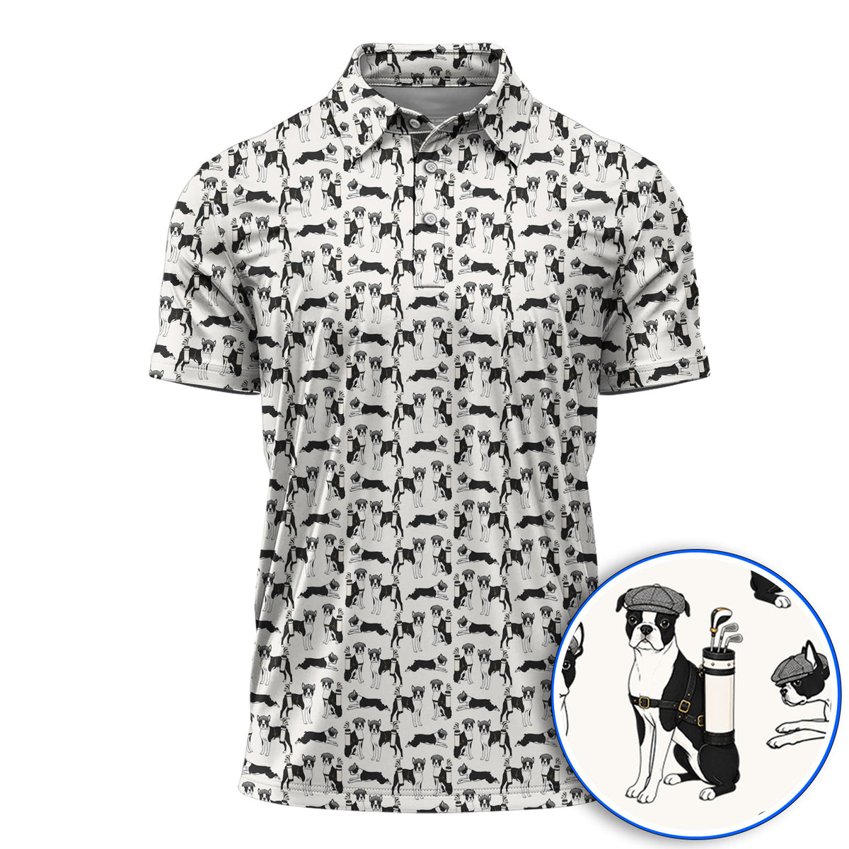 Boston Terrier Pattern Golf Polos, Boston Terrier Golf Shirt, Funny Golf Gift For Golfer