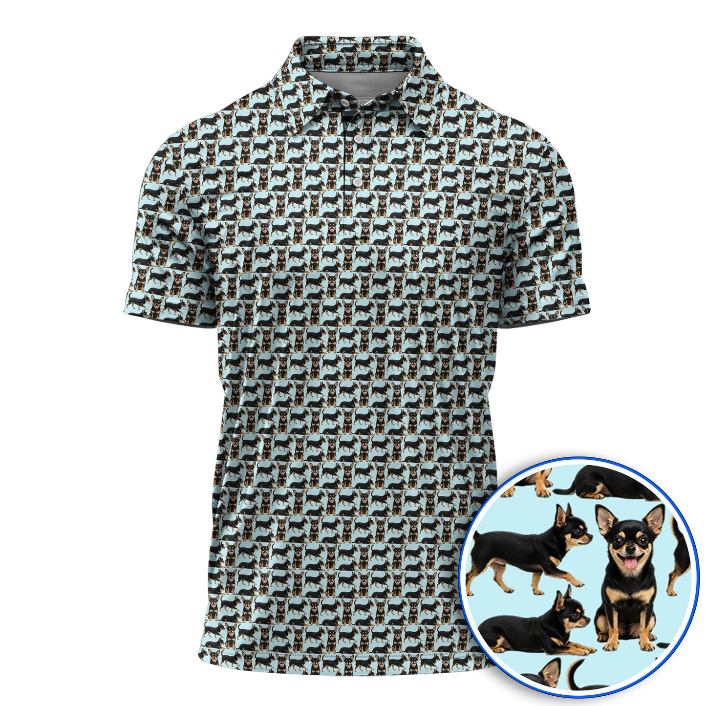 Funny Black Chihuahua Golf Shirt, Cute Chihuahua Golf Pattern Polos, Dog Lovers Golf Gift For Golfer