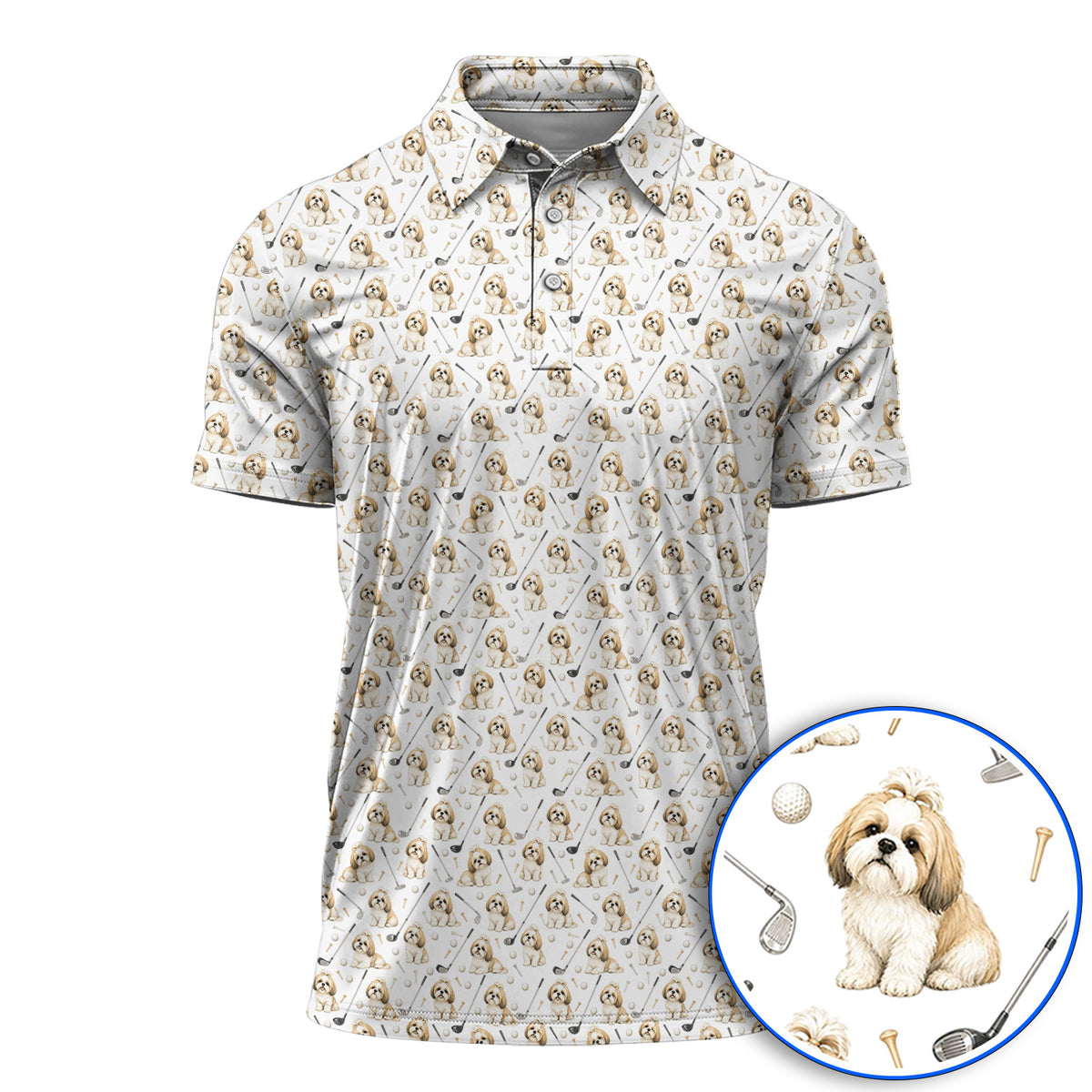 Shih Tzu Golf Shirt, Cute Shih Tzu Pattern Golf Polos, Crazy Golf Gift For Golfer