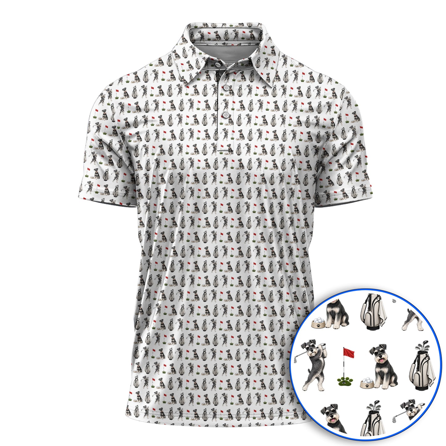Funny Miniature Schnauzer Golf Shirt, Schnauzer Pattern Golf Polos, Gift For Golf Lovers